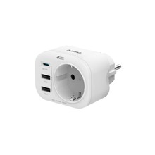 4-Way Multi-Adapter for Socket, 1 USB-C PD, 2 USB-A, 1 Earthed Contact, 20W