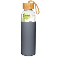 Butelka szklana silikonowa bidon na wodę sok lemoniadę smoothie koktajl szara 500 ml