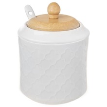 Cukierniczka z łyżeczką i pokrywką porcelanowa biała 11,5 cm