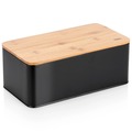 Chlebak metalowy z deską bambusową czarny 33x18x13 cm
